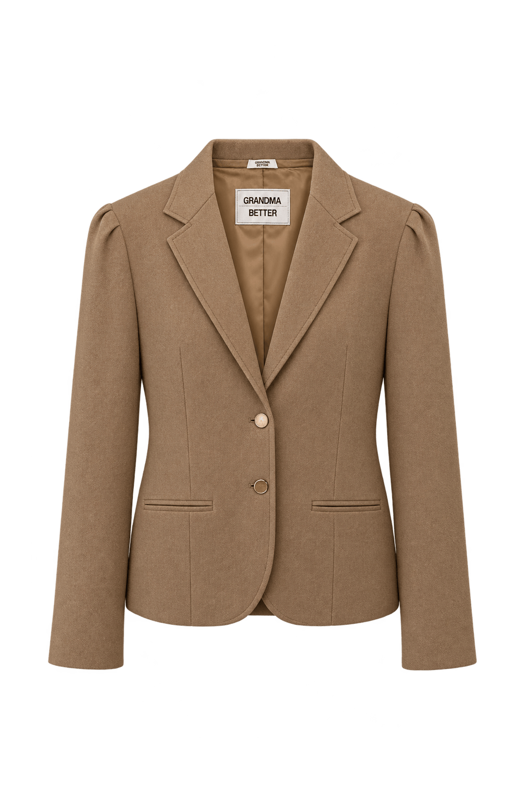 1970s Warm Camel Brown Woven Fabric Blazer - Front View