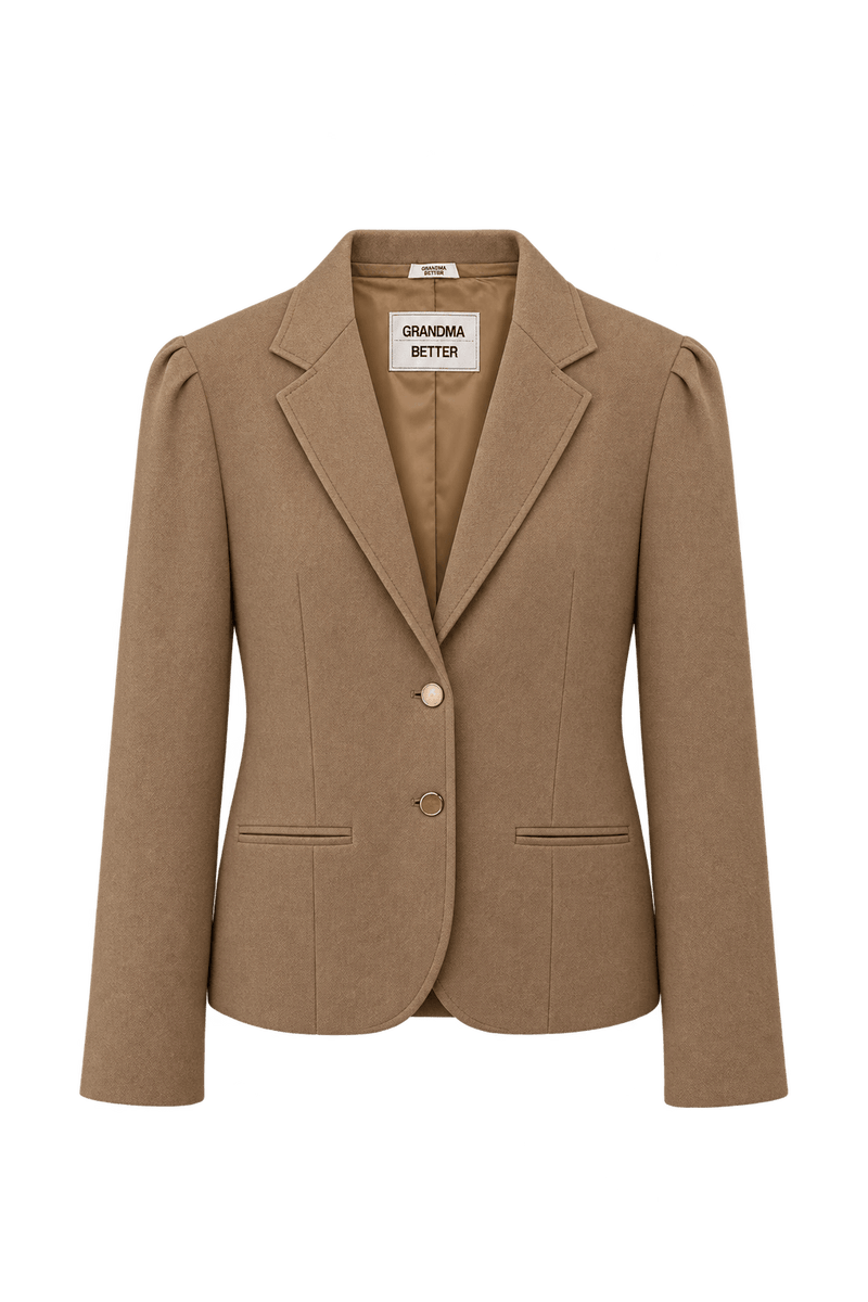 1970s Warm Camel Brown Woven Fabric Blazer - Front View