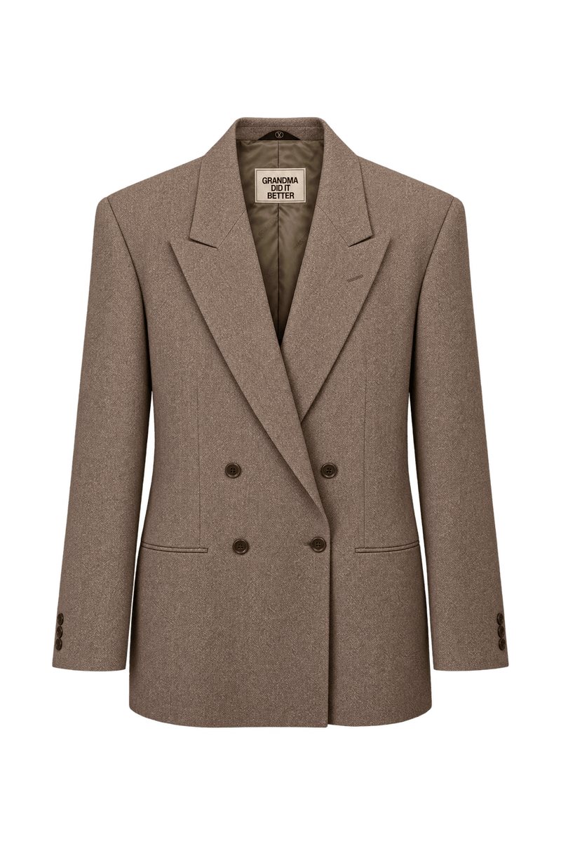 1990s Warm Tan Brown Woven Blazer - Front View