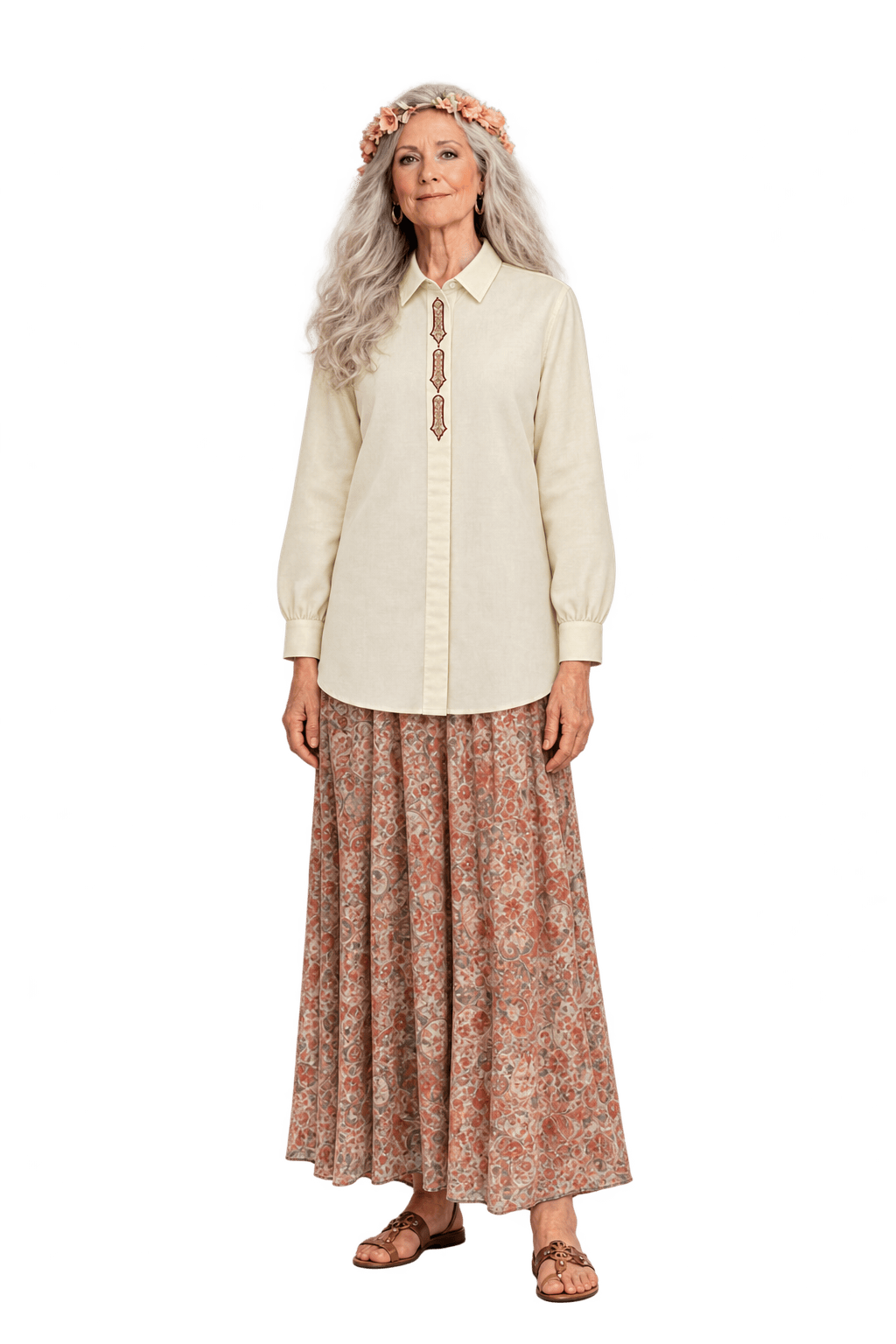1980s Pale Cream Woven Button-Down Shirt - Model