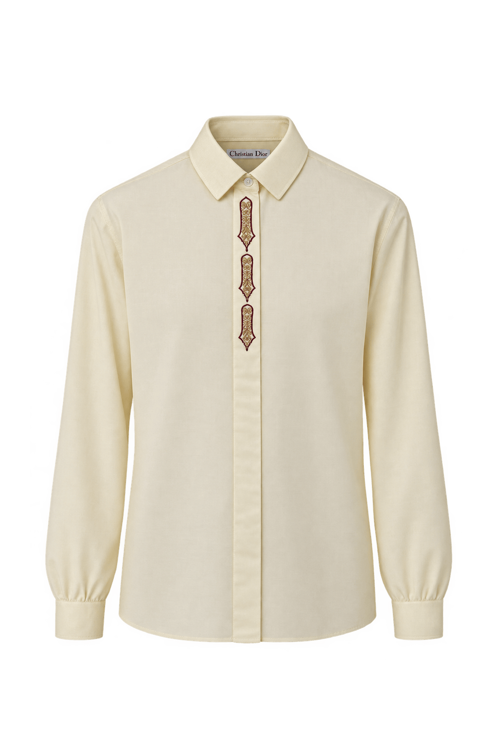 1980s Pale Cream Woven Button-Down Shirt - Front View