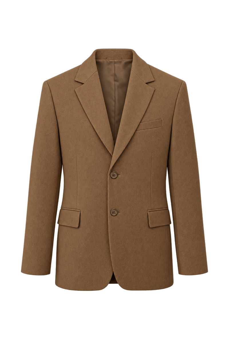 [1990s] Camel Brown Woven Blazer - Front View