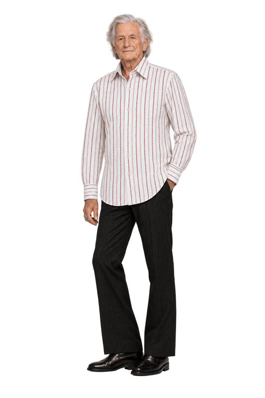1970s Cream White Woven Fabric Button-Down Shirt - Model