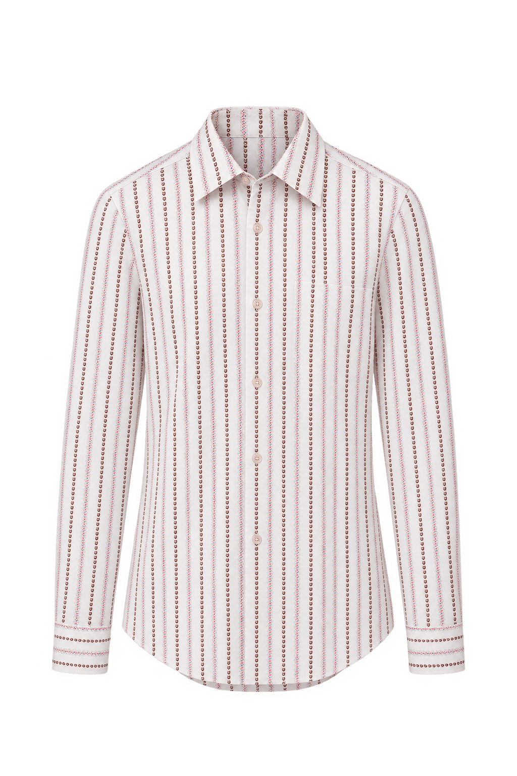 1970s Cream White Woven Fabric Button-Down Shirt - Front View