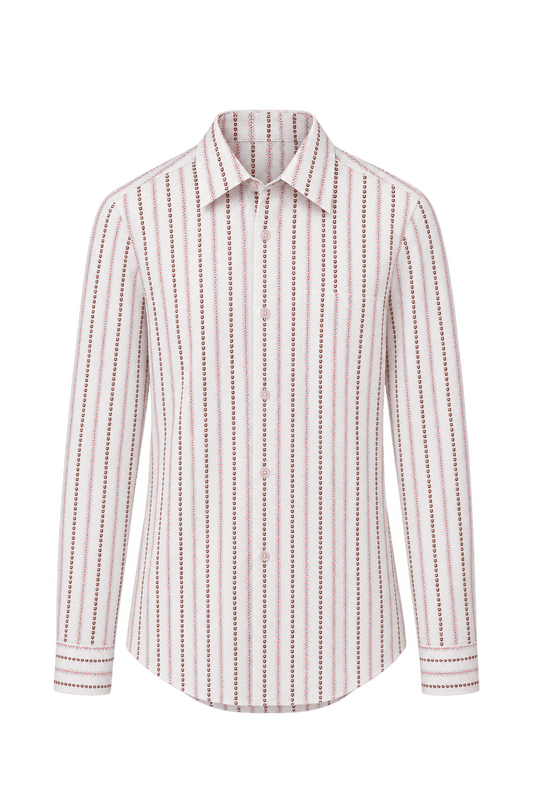 1970s Cream White Woven Fabric Button-Down Shirt - Front View