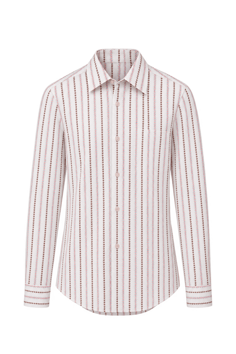 1970s Cream White Woven Fabric Button-Down Shirt - Front View