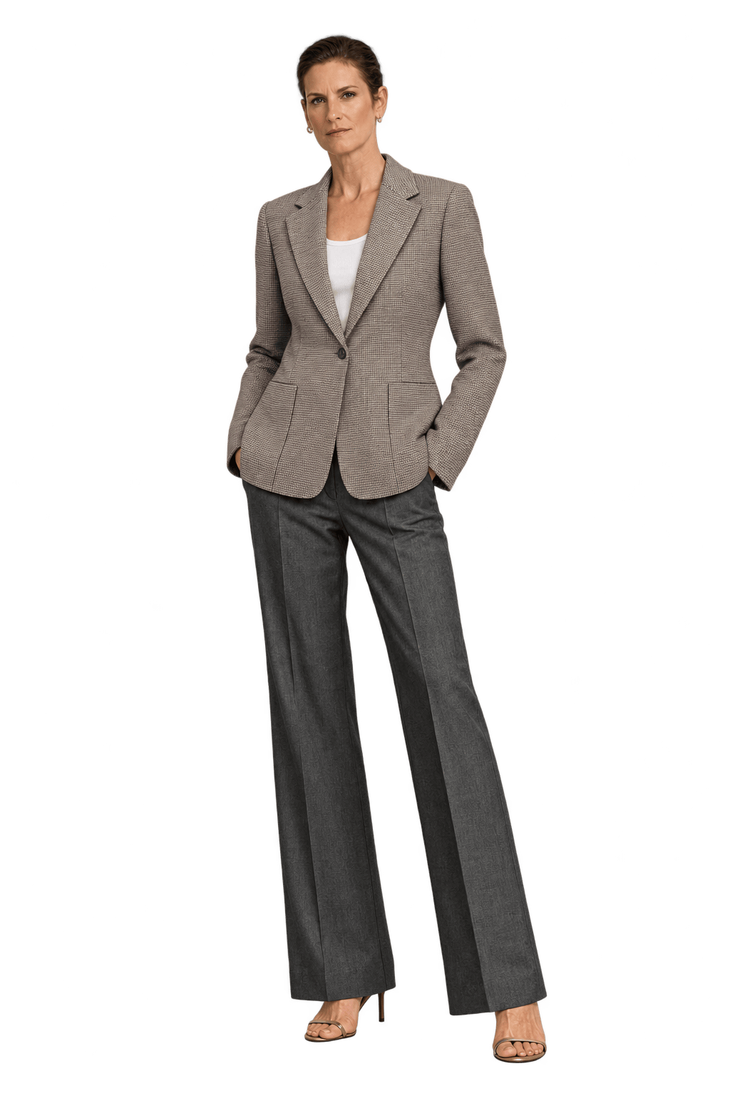 1990s Taupe Brown Wool Blazer - Model