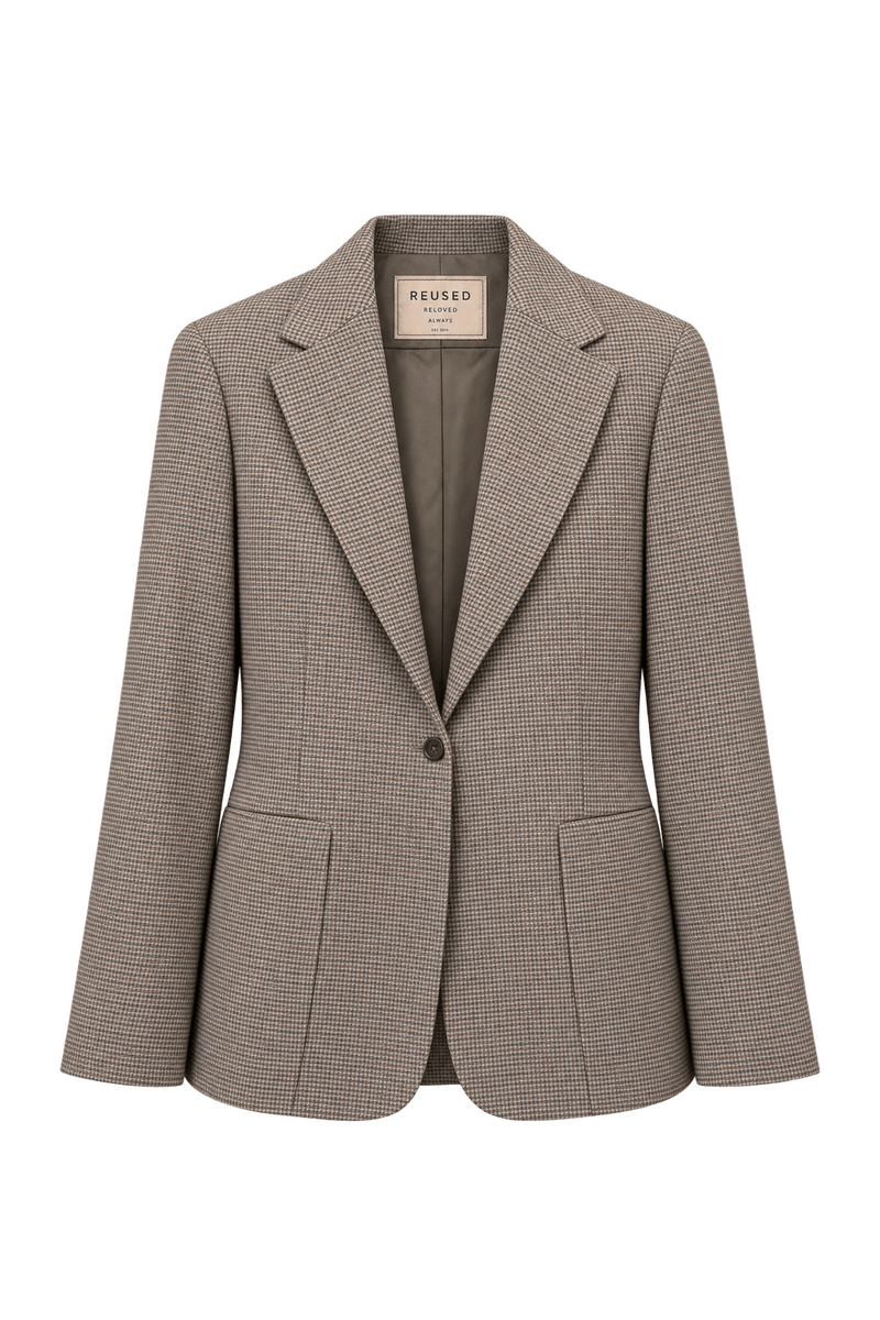 1990s Taupe Brown Wool Blazer - Front View