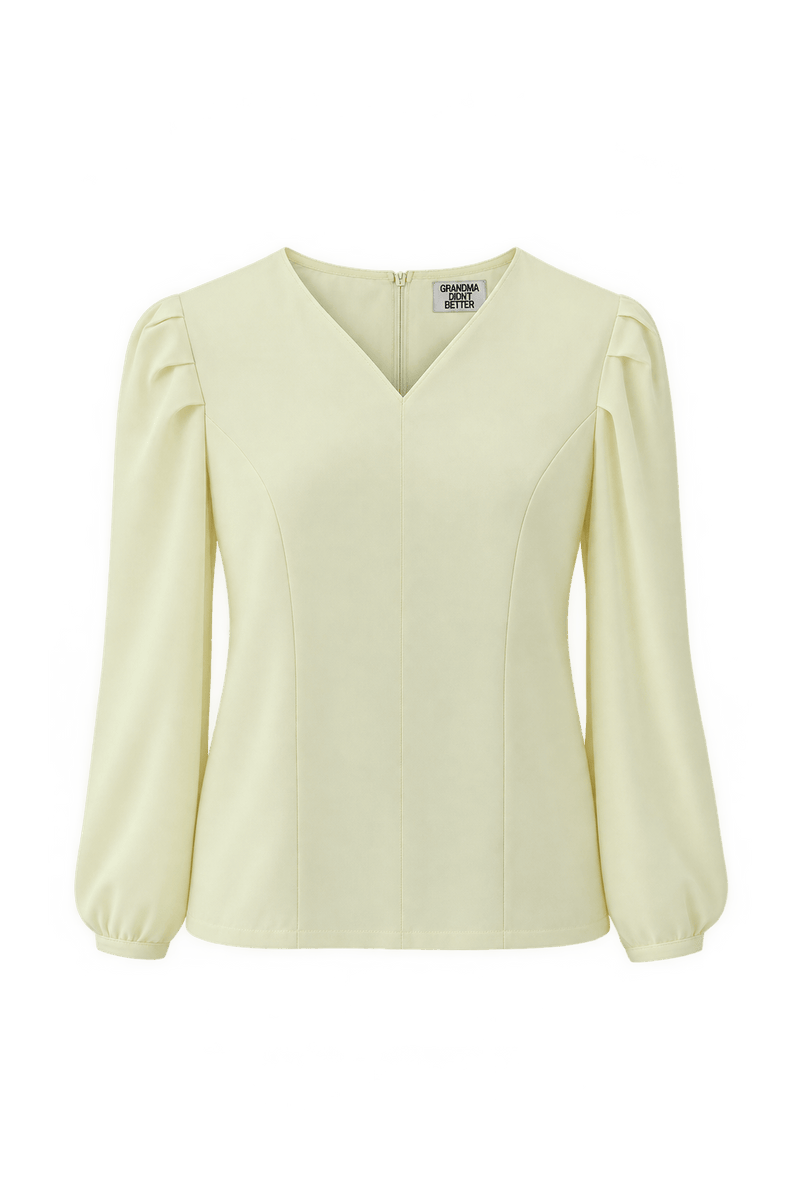 1980s Pale Butter Yellow Woven Blouse - Front View
