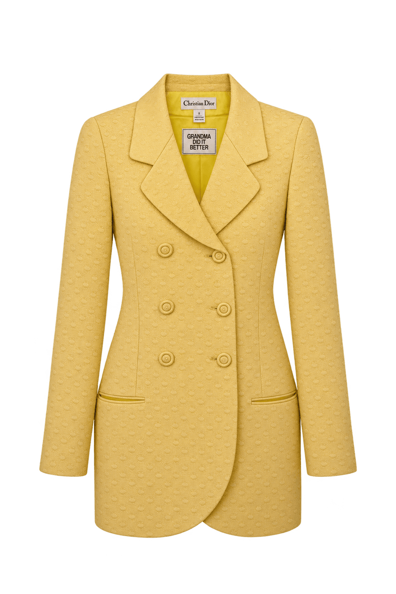 1980s Warm Golden Yellow Woven Jacquard Blazer - Front View
