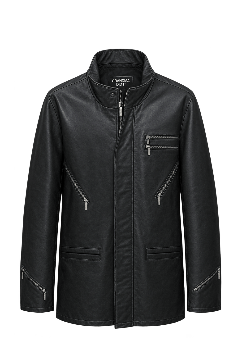 1980s Black Leather Mens Leather Jacket - Front View