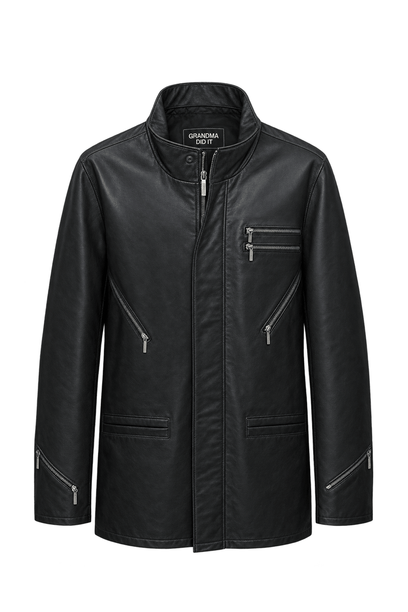 1980s Black Leather Mens Leather Jacket - Front View