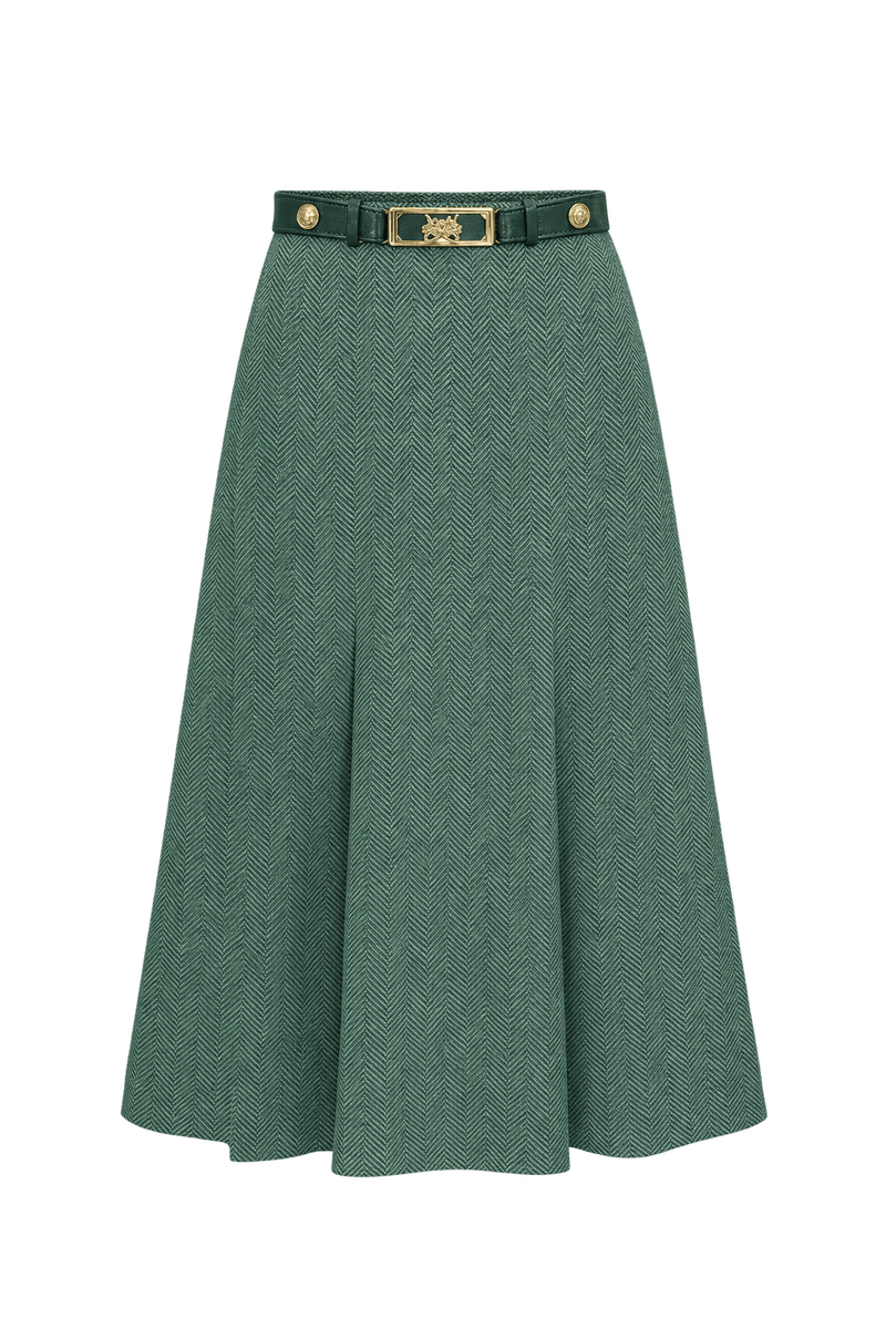 1980s Charcoal Gray Woven Skirt - Front View