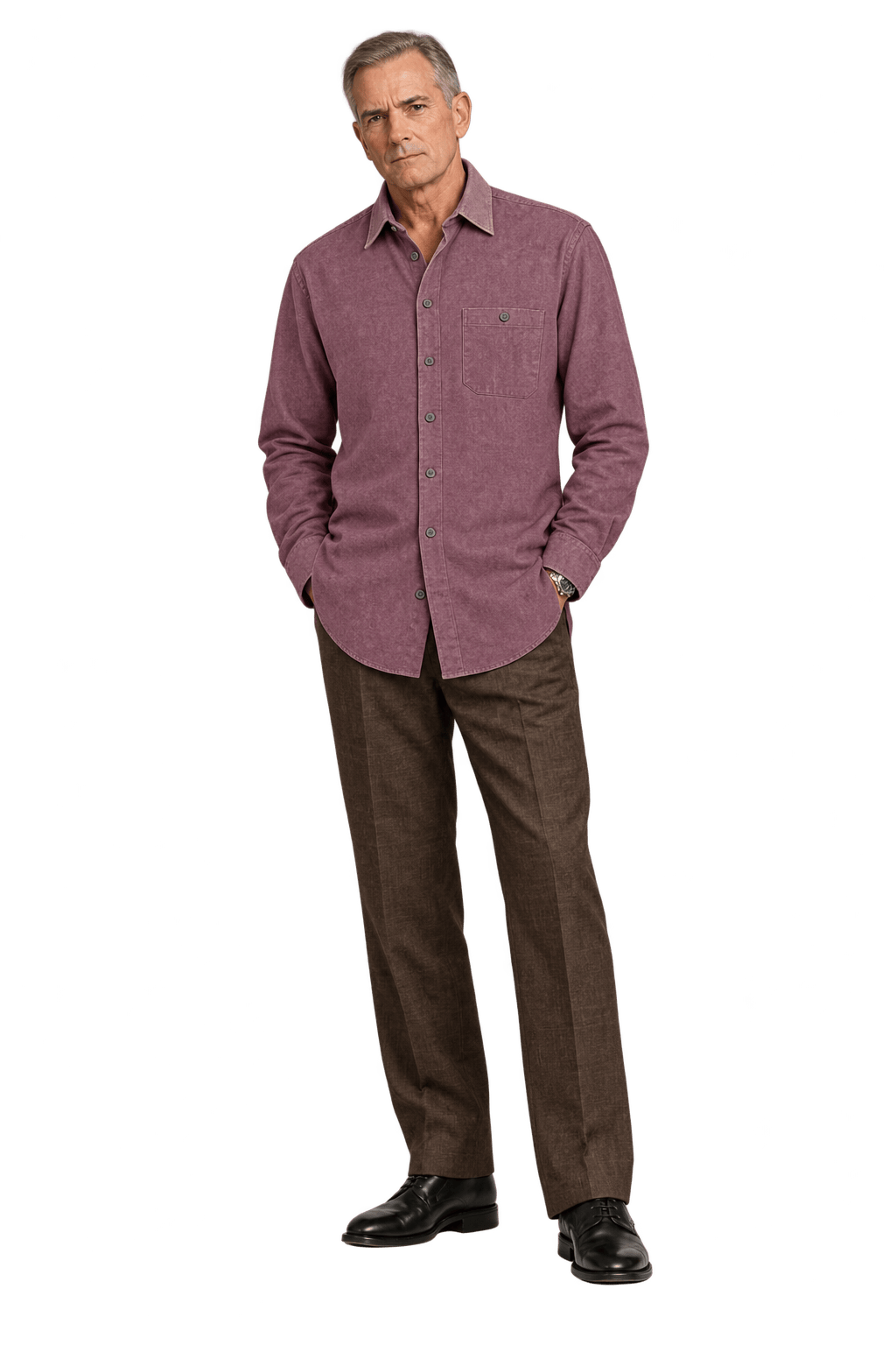 1990s Muted Mauve Burgundy Woven Shirt - Model