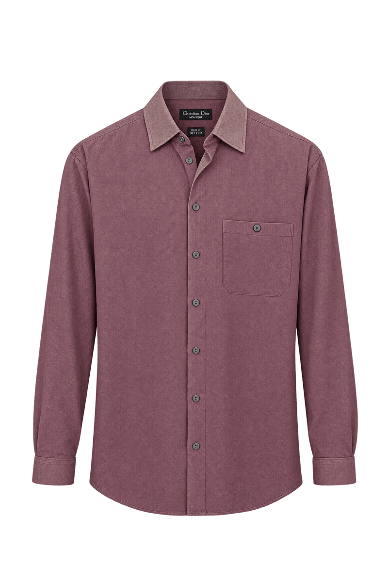 1990s Muted Mauve Burgundy Woven Shirt - Front View