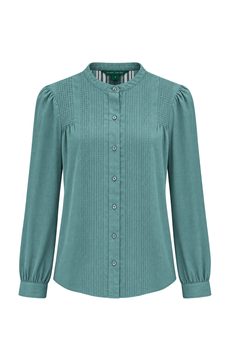 1990s Muted Blue-Green Woven Blouse - Front View
