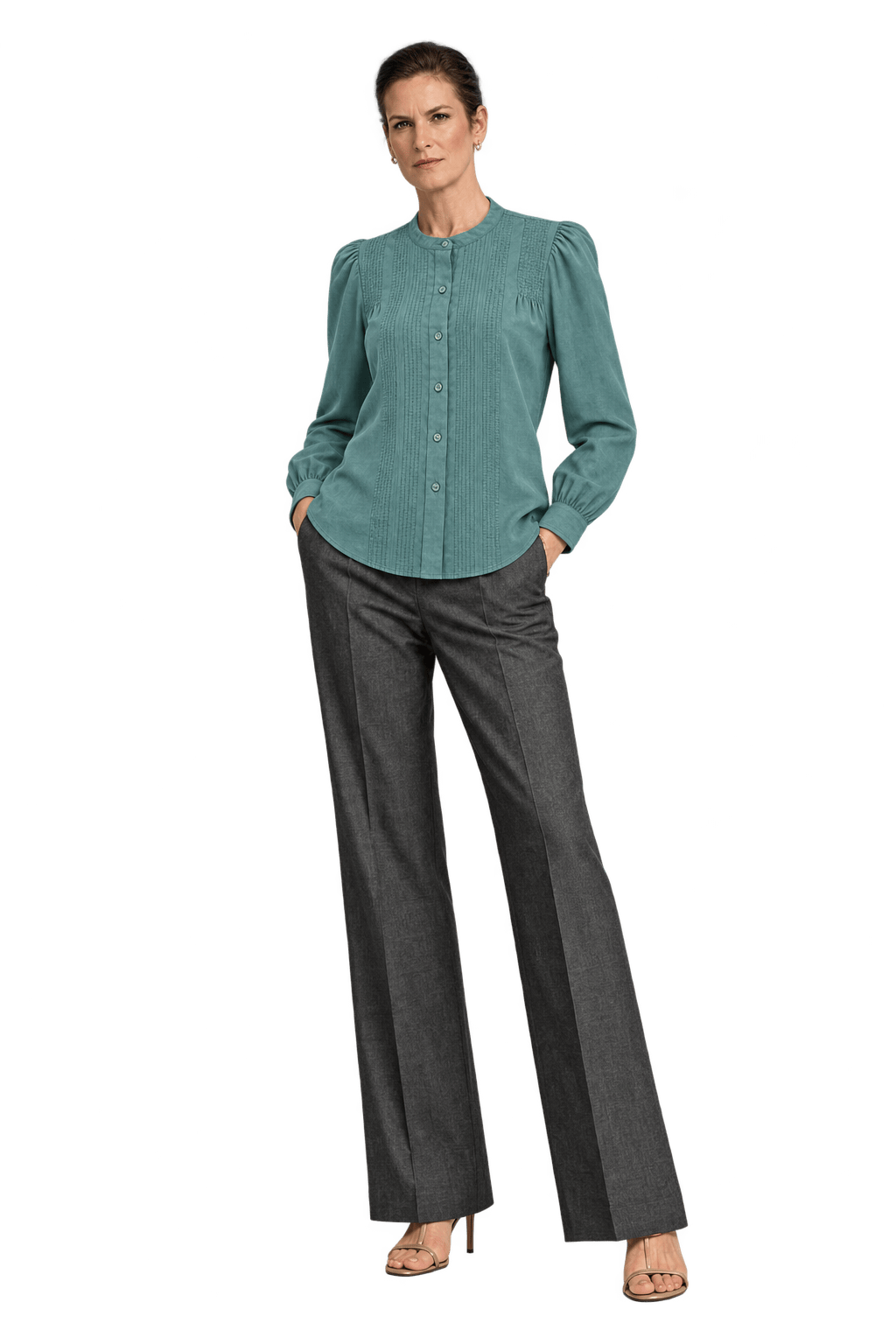 1990s Muted Blue-Green Woven Blouse - Model