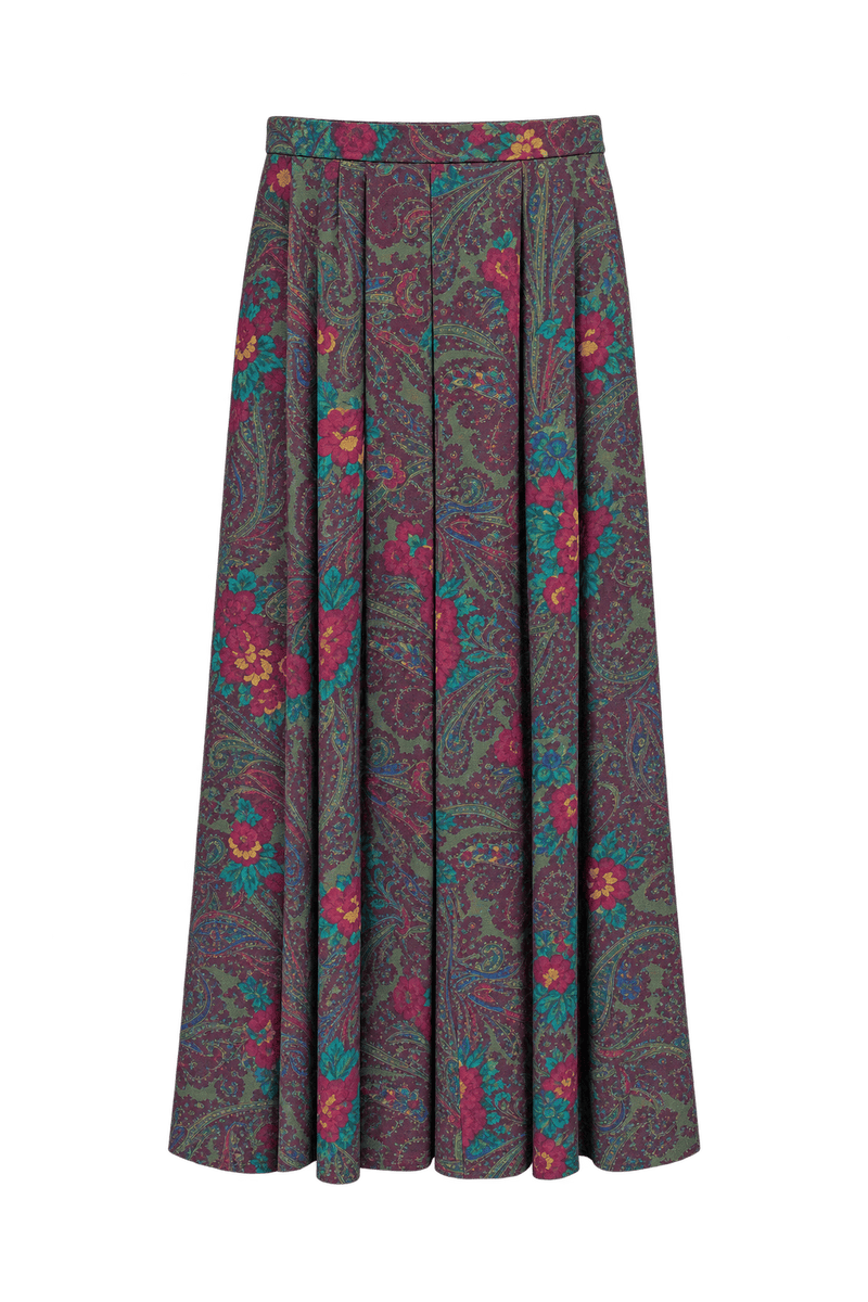 1980s Dark Plum Purple Woven Fabric Skirt - Front View