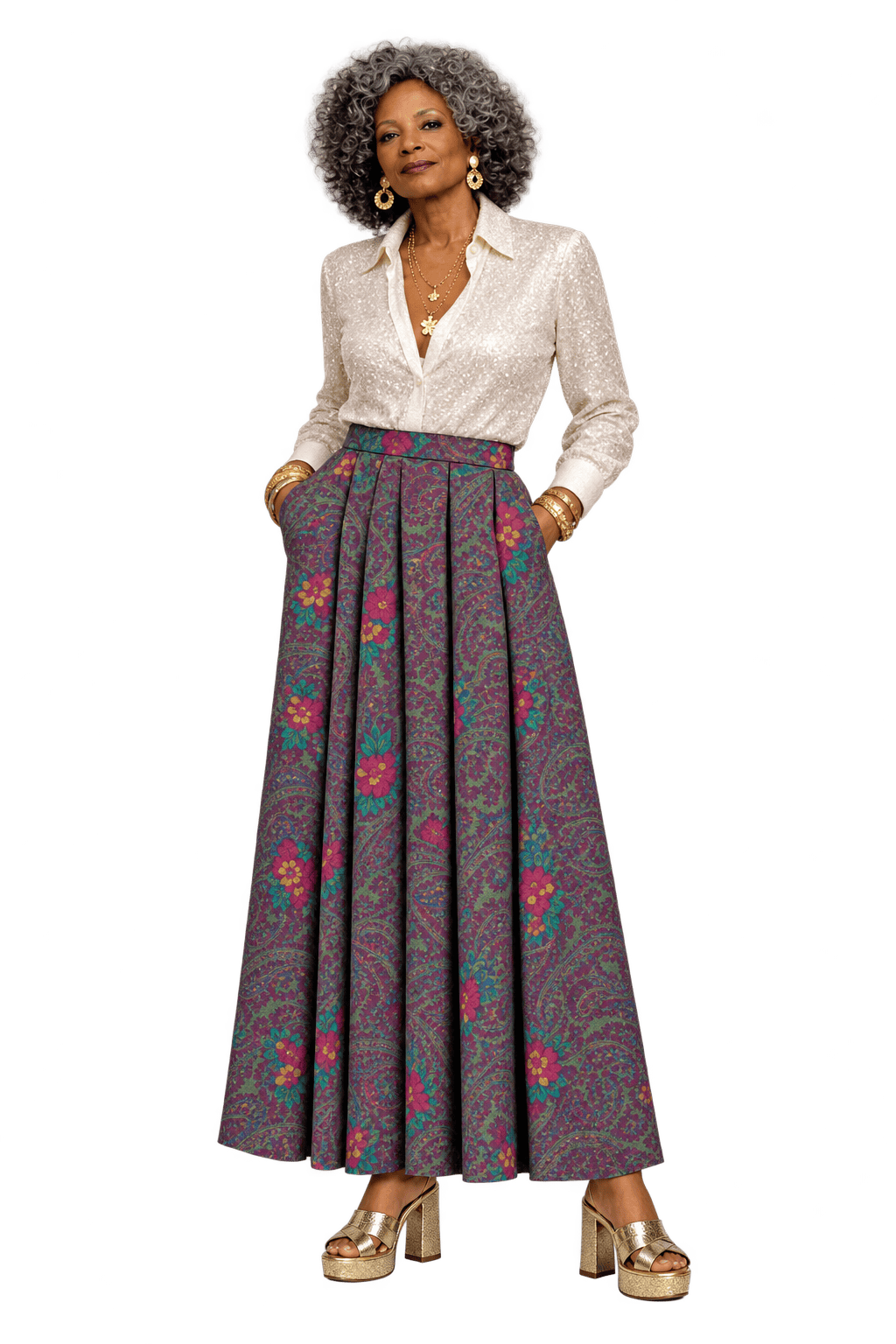 1980s Dark Plum Purple Woven Fabric Skirt - Model