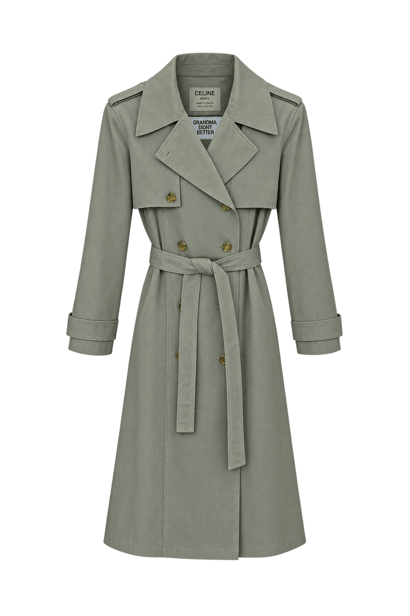 1980s Light Beige Woven Trench Coat - Front View