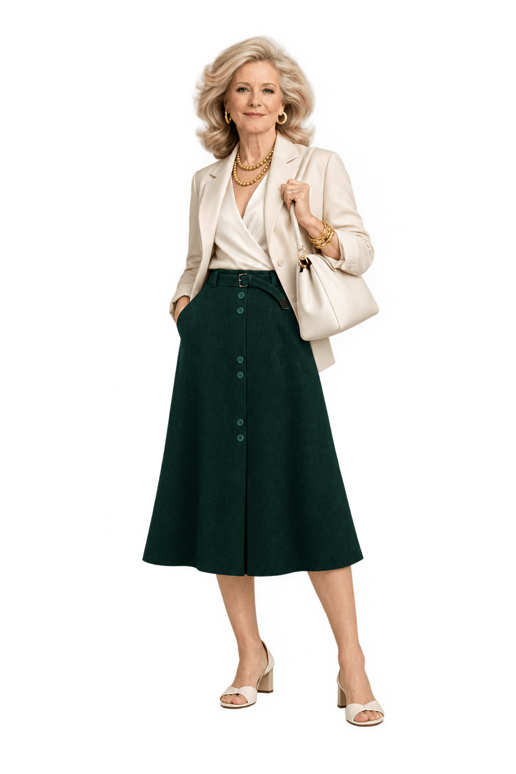 1970s Deep Forest Green Woven Skirt - Model