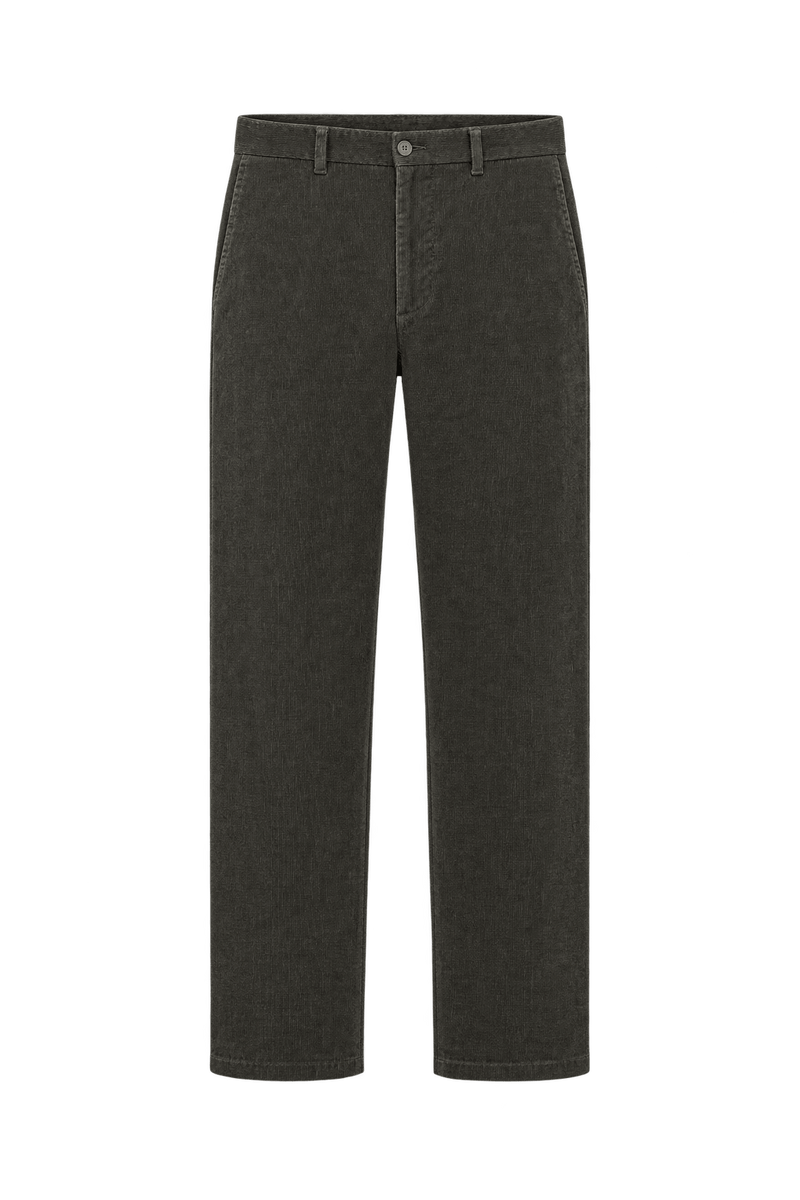 1990s Dark Olive Green Cotton Corduroy Trousers - Front View