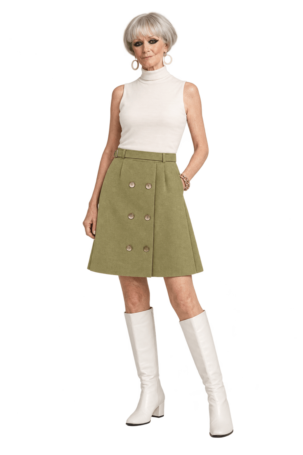 1960s Warm Golden Beige Woven Skirt - Model