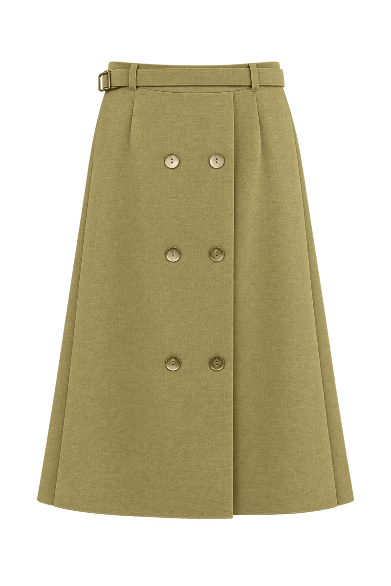 1960s Warm Golden Beige Woven Skirt - Front View