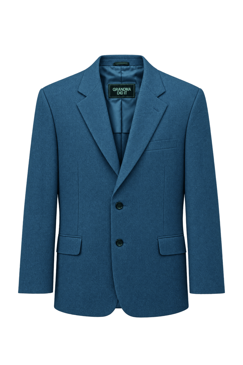 1990s Teal Blue Woven Blazer - Front View
