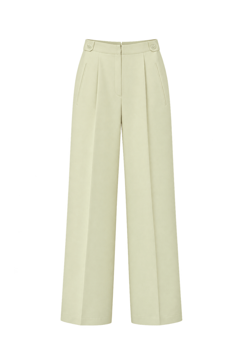 1980s Pale Butter Yellow Woven Suiting Trousers - Front View