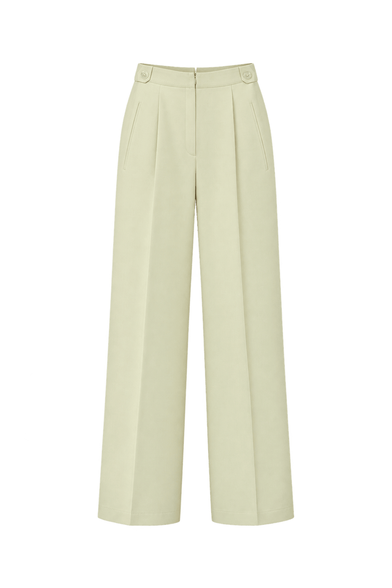 1980s Pale Butter Yellow Woven Suiting Trousers - Front View