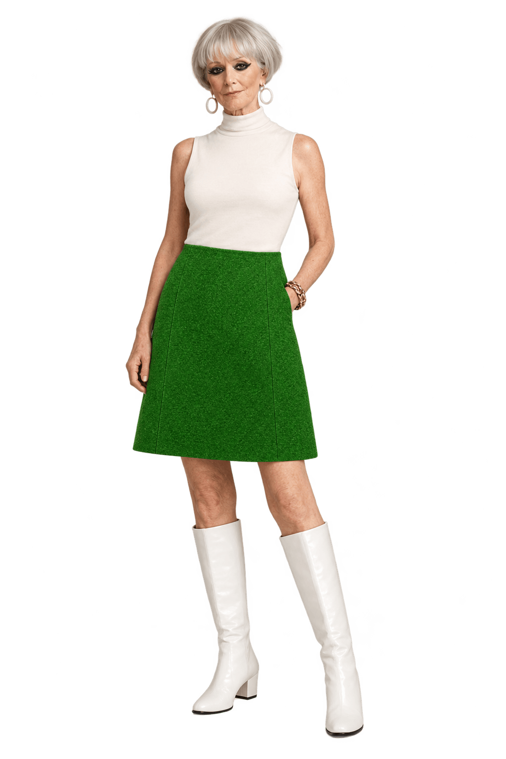 1960s Bright Grass Green Woven Skirt - Model