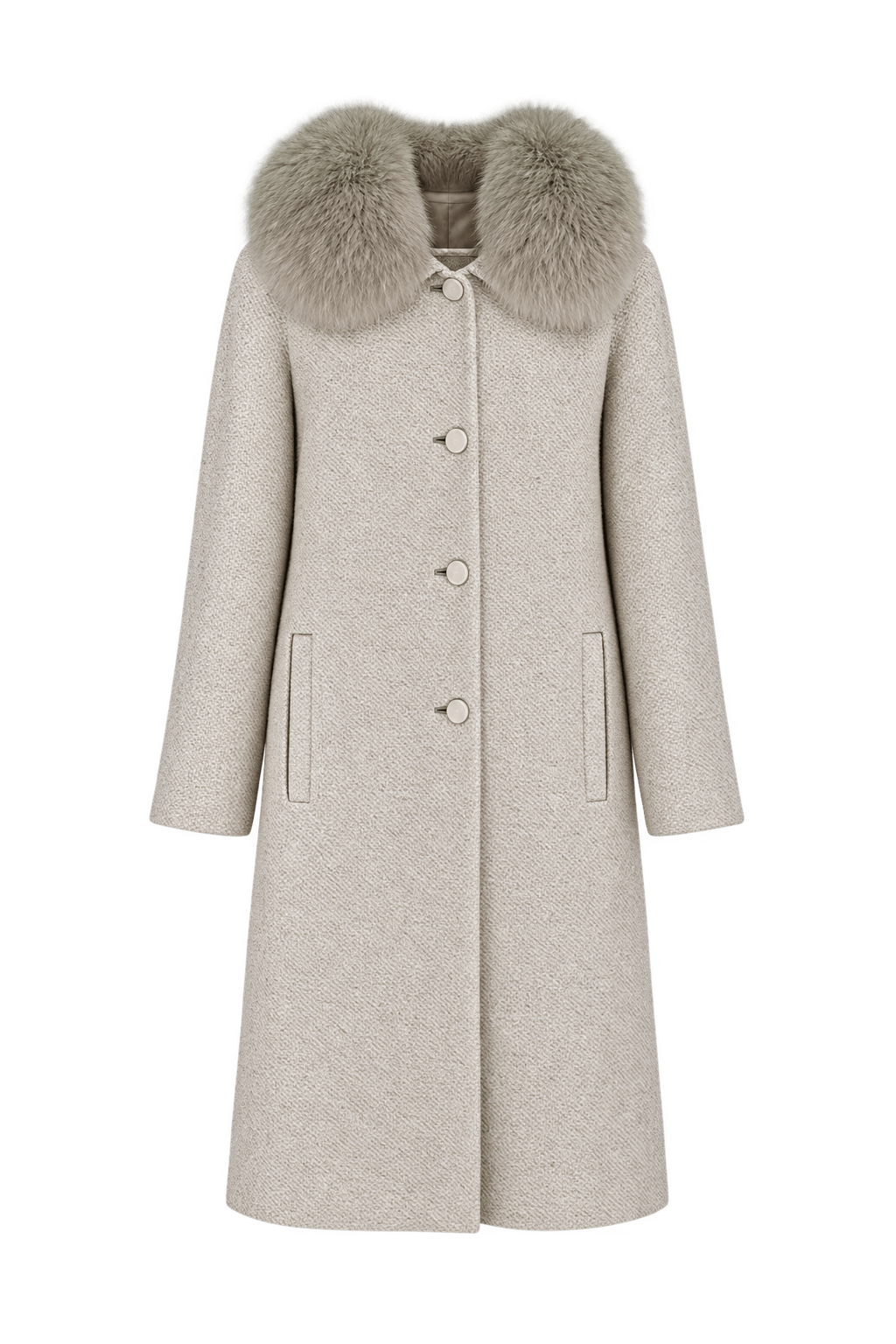 1950s Warm Cream Woven Fabric Coat - Front View