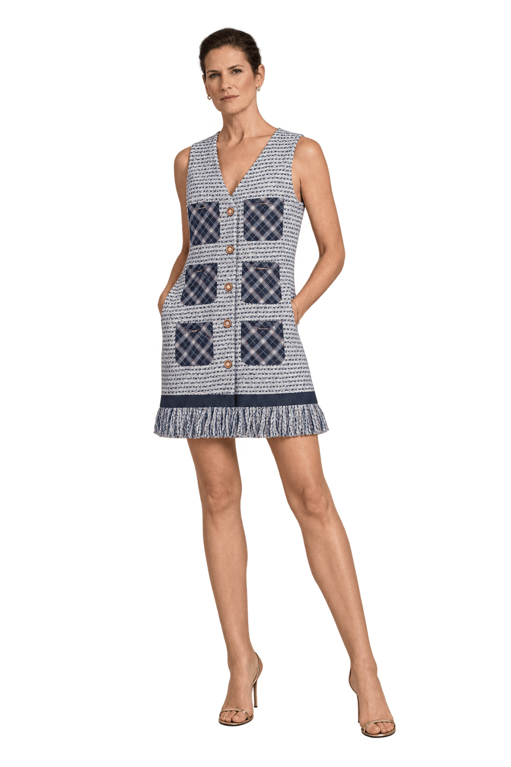 1990s Blue-grey & Cream Woven Vest - Model