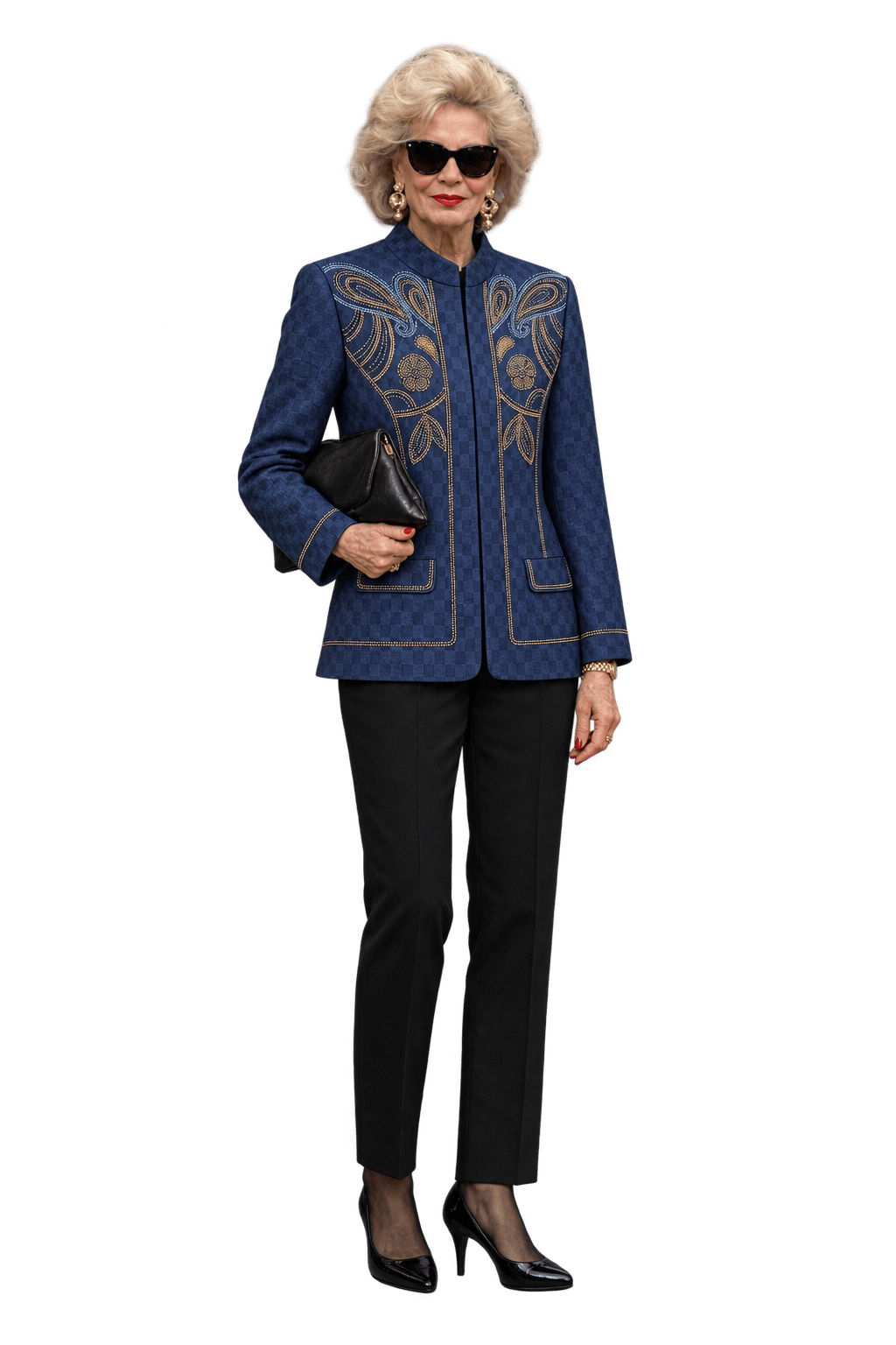 1980s Navy Blue Woven Fabric Jacket - Model
