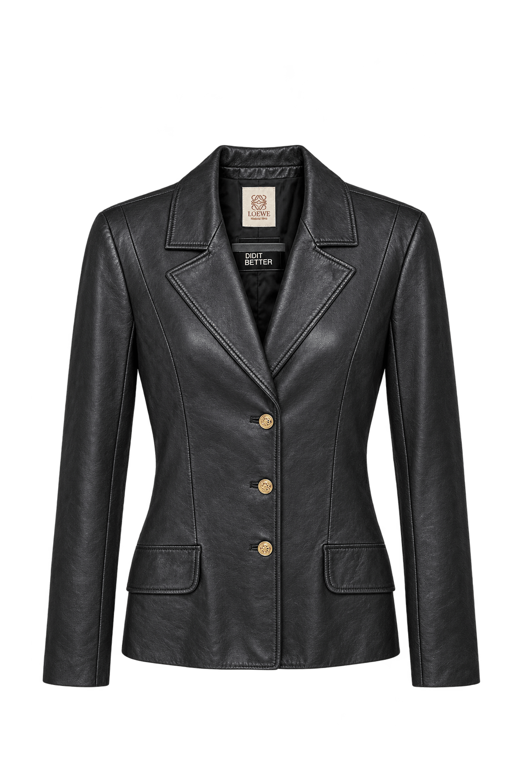1990s Black Leather Jacket - Front View