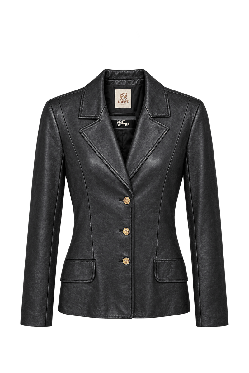 1990s Black Leather Jacket - Front View