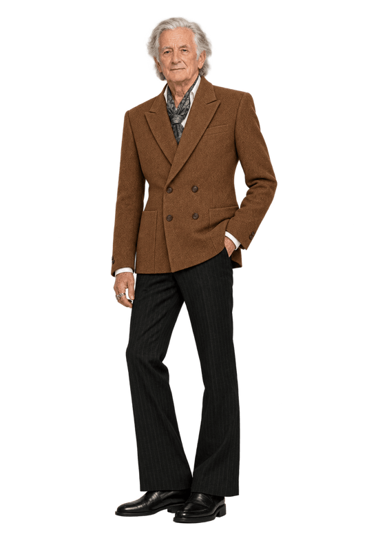 1970s Warm Medium Brown Napped Woven Blazer - Model