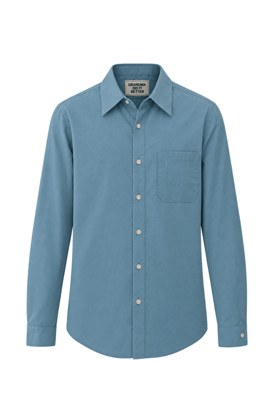 1970s Pale Blue Woven Fabric Button-Down Shirt - Front View