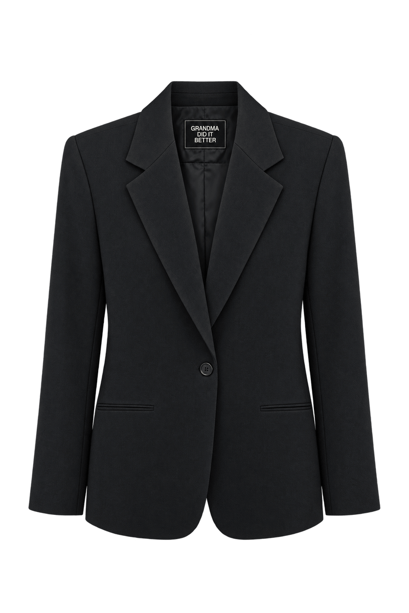 1980s Black Woven Suiting Fabric Blazer - Front View