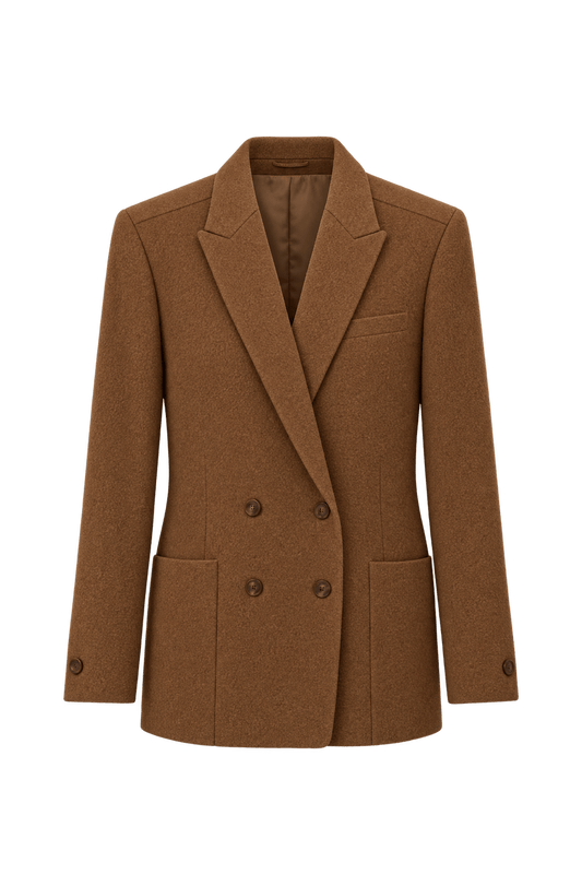 1970s Warm Medium Brown Napped Woven Blazer - Front View