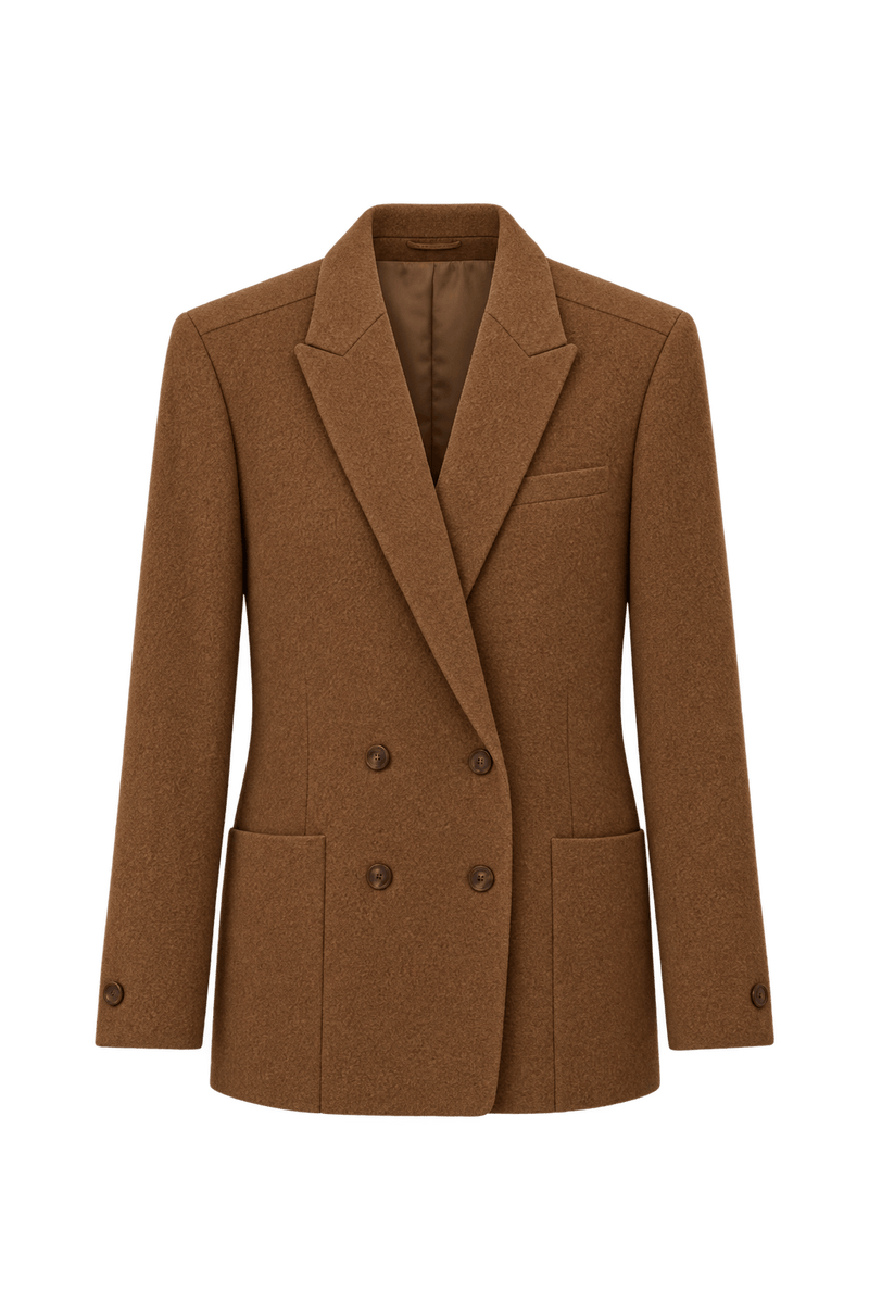 1970s Warm Medium Brown Napped Woven Blazer - Front View