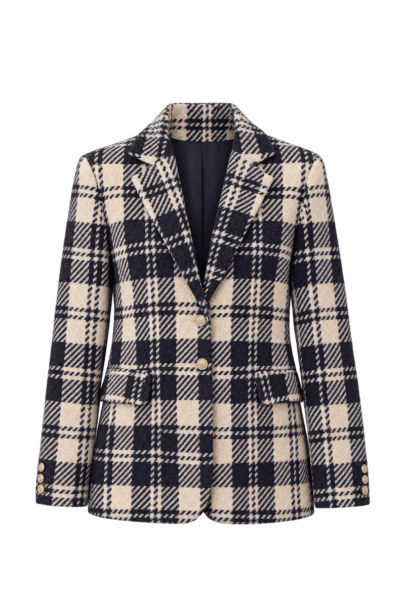 1990s Cream Black Woven Blazer - Front View