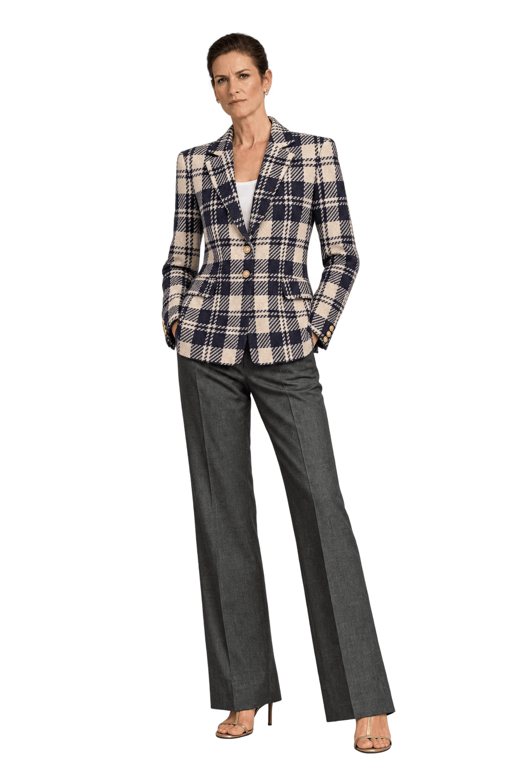 1990s Cream Black Woven Blazer - Model