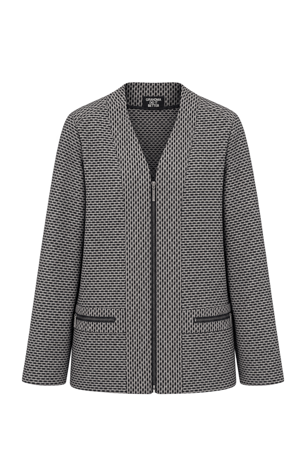 1990s Black Taupe Gray Woven Fabric Jacket - Front View