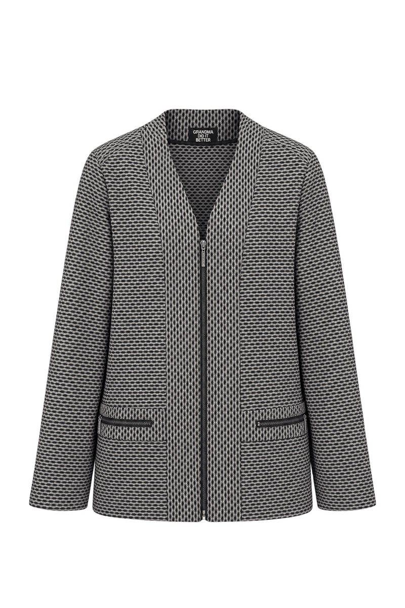 1990s Black Taupe Gray Woven Fabric Jacket - Front View