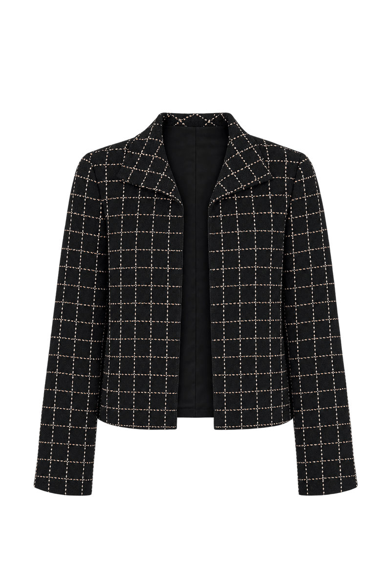 1990s Black Woven Fabric Jacket - Front View