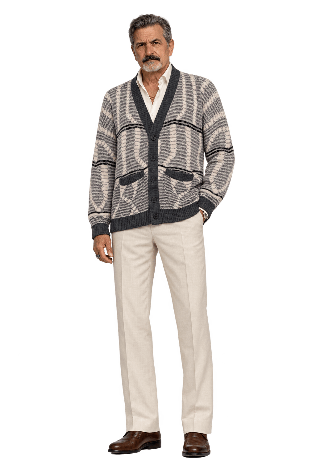 1980s Cream Knit Cardigan - Model