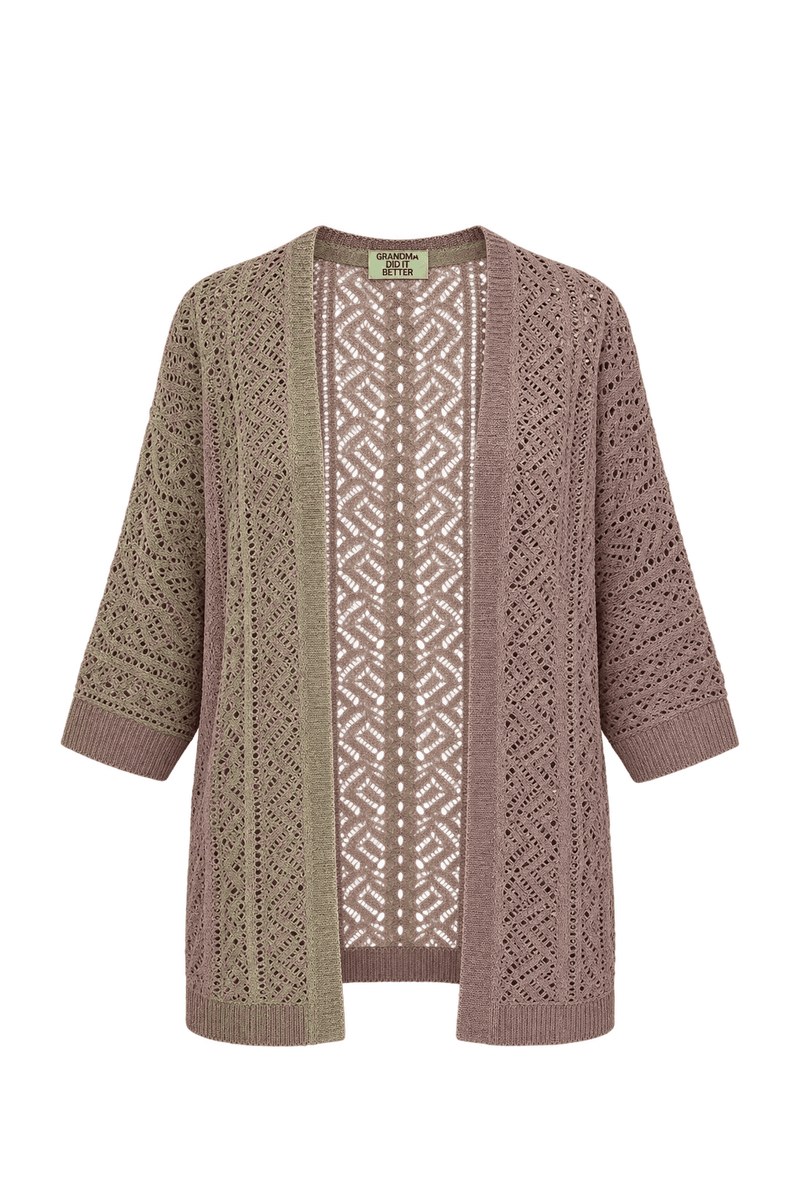 1970s Dusty Taupe Knit Cardigan - Front View