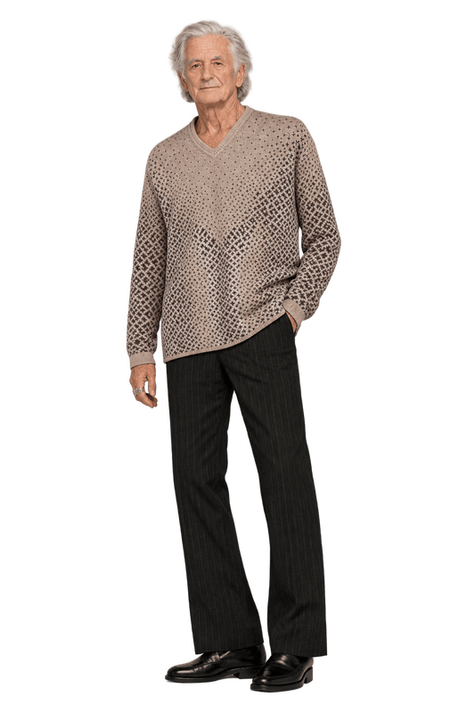 1970s Taupe Beige Knit Sweater - Model